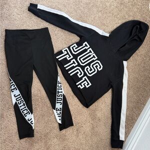Justice Black and White Kids Leggings set w/ cropped hoodie